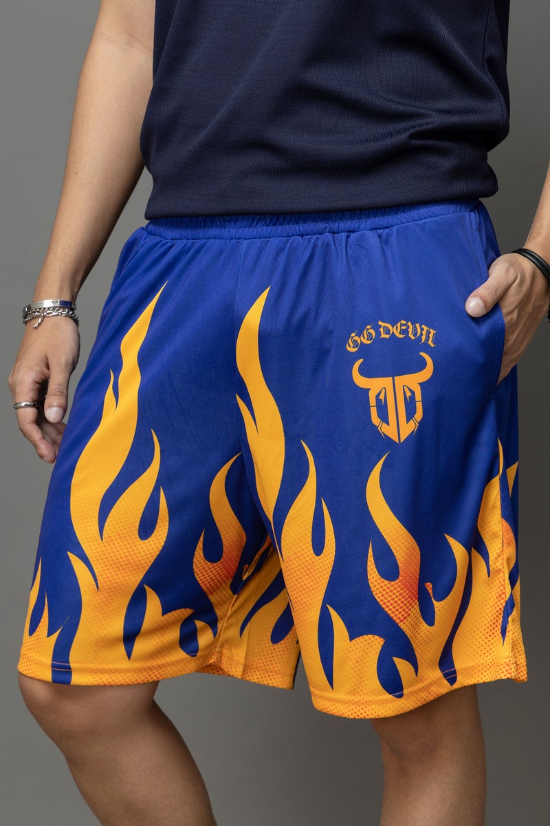 Go Devil Flame Printed Blue Shorts For Men - Image 2
